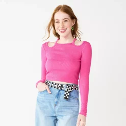 Juniors' SO® Cropped Shoulder Cutout Top -Cheap SO Store 5691525 Pink Theme