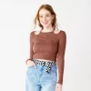 Juniors' SO® Cropped Shoulder Cutout Top 2 Juniors' SO® Cropped Shoulder Cutout Top -Cheap SO Store 5691525 Pueblo Brown