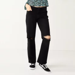 Juniors' SO® Low-Rise Baggy Dad Jean -Cheap SO Store 5697229 Black Destructed