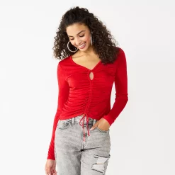 Juniors' SO® Solid Ruched Cutout Top -Cheap SO Store 5703520 Cherry