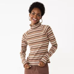 Juniors' SO® Cozy Mockneck Top -Cheap SO Store 5703731 Brown Stripe