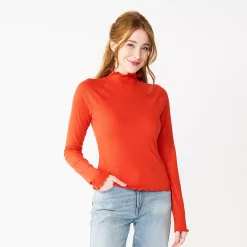 Juniors' SO® Cozy Mockneck Top -Cheap SO Store 5703731 Orange Cactus