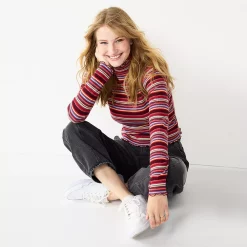 Juniors' SO® Cozy Mockneck Top -Cheap SO Store 5703731 Red Stripe