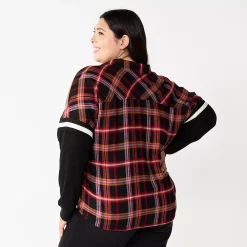 Juniors' Plus Size SO® Fashion Flannel Shirt -Cheap SO Store 5711970 ALT