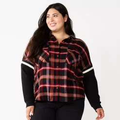 Juniors' Plus Size SO® Fashion Flannel Shirt -Cheap SO Store 5711970 Black Plaid