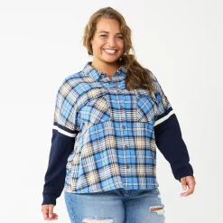 Juniors' Plus Size SO® Fashion Flannel Shirt -Cheap SO Store 5711970 Blue Plaid