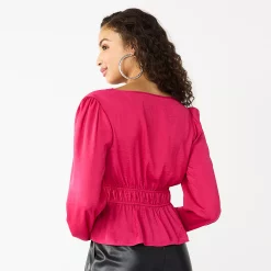 Juniors' SO® Cinched Waist Cropped Satin Top -Cheap SO Store 5714526 ALT