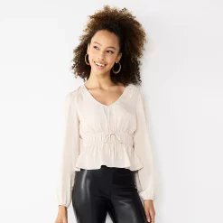 Juniors' SO® Cinched Waist Cropped Satin Top -Cheap SO Store 5714526 Champagne