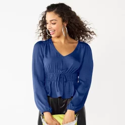 Juniors' SO® Cinched Waist Cropped Satin Top -Cheap SO Store 5714526 Hendrix Blue