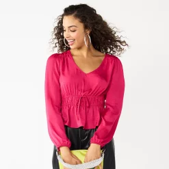 Juniors' SO® Cinched Waist Cropped Satin Top -Cheap SO Store 5714526 Razzle Dazzle