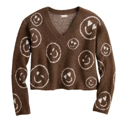 Juniors' SO® Printed V-Neck Pullover Sweater -Cheap SO Store 5726959 ALT5