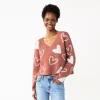 Juniors' SO® Printed V-Neck Pullover Sweater -Cheap SO Store 5726959 Mauve Hearts