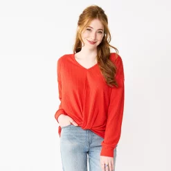 Juniors' SO® Ribbed Front Twist Top -Cheap SO Store 5736217 Cherry Tulip