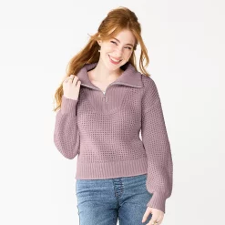 Juniors' SO® Quarter Zip Sweater -Cheap SO Store 5737299 Lilac Magic