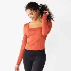 Juniors' SO® Cropped Seam Top -Cheap SO Store 5738968 Adobe Cinnamon