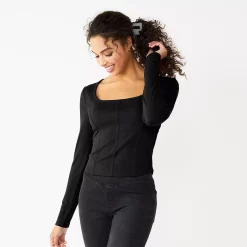 Juniors' SO® Cropped Seam Top -Cheap SO Store 5738968 Black Luxe