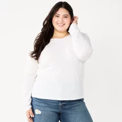 Juniors' Plus Size SO® Classic Long Sleeve Top -Cheap SO Store 5753842 Modern White