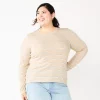 Juniors' Plus Size SO® Classic Long Sleeve Top -Cheap SO Store 5753842 Tan Stripe