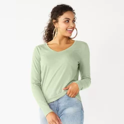 Juniors' SO® Essential V-Neck Long Sleeve Tee -Cheap SO Store 5830223 Adrian Mint