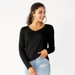 Juniors' SO® Essential V-Neck Long Sleeve Tee -Cheap SO Store 5830223 Black Luxe