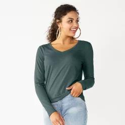Juniors' SO® Essential V-Neck Long Sleeve Tee -Cheap SO Store 5830223 Cleveland Green