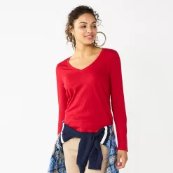 Juniors' SO® Essential V-Neck Long Sleeve Tee -Cheap SO Store 5830223 Dancing Red