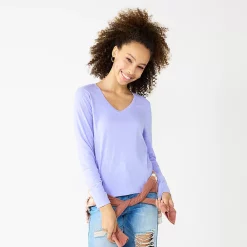 Juniors' SO® Essential V-Neck Long Sleeve Tee -Cheap SO Store 5830223 Josie Lavender