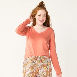 Juniors' SO® Essential V-Neck Long Sleeve Tee -Cheap SO Store 5830223 Katy Coral