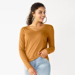 Juniors' SO® Essential V-Neck Long Sleeve Tee -Cheap SO Store 5830223 Light Bronze