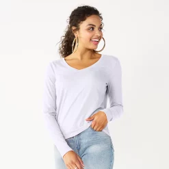 Juniors' SO® Essential V-Neck Long Sleeve Tee -Cheap SO Store 5830223 Modern White