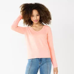 Juniors' SO® Essential V-Neck Long Sleeve Tee -Cheap SO Store 5830223 Moscato Pink