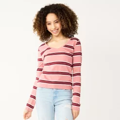Juniors' SO® Essential V-Neck Long Sleeve Tee -Cheap SO Store 5830223 Pink Stripe