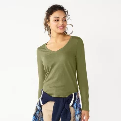 Juniors' SO® Essential V-Neck Long Sleeve Tee -Cheap SO Store 5830223 Wallace Green