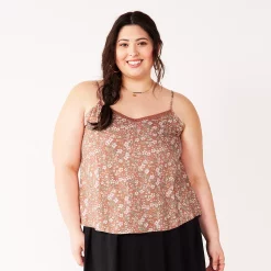 Juniors' Plus Size SO® Lace Trim Layering Tank Top -Cheap SO Store 5858855 Rust Floral