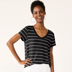 Juniors' SO® Favorite V-Neck Short Sleeve Tee -Cheap SO Store 6171841 Black Stripe